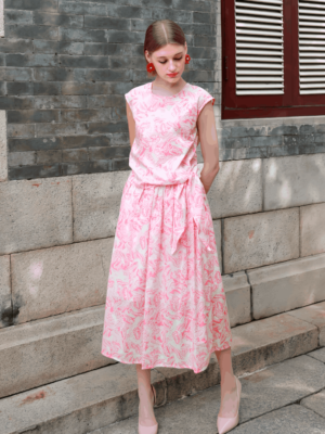 Áo kiểu nữ buộc nơ Pink Floral