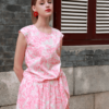 Áo kiểu nữ buộc nơ Pink Floral 3
