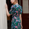 Váy đầm cổ tim cúc bọc dúm chân ngực Navy Floral 3