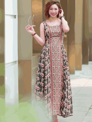 Đầm maxi 2 dây cổ vuông pink