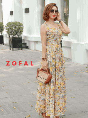 Đầm maxi 2 dây cổ vuông yellow