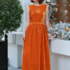 Đầm nhung gile can dúm eo Orange